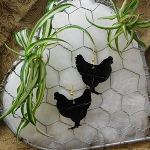 ‼️SOLD‼️Black Alligator faux leather chicken earrings